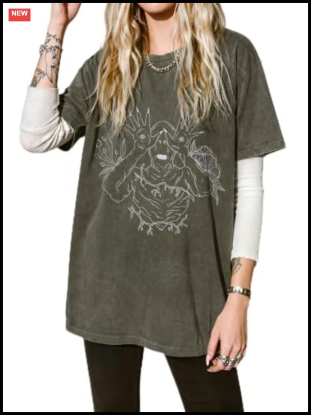 Oversized Cotton Tarot Card Graphic Tee Crew Neck Short Sleeve Vintage Summer